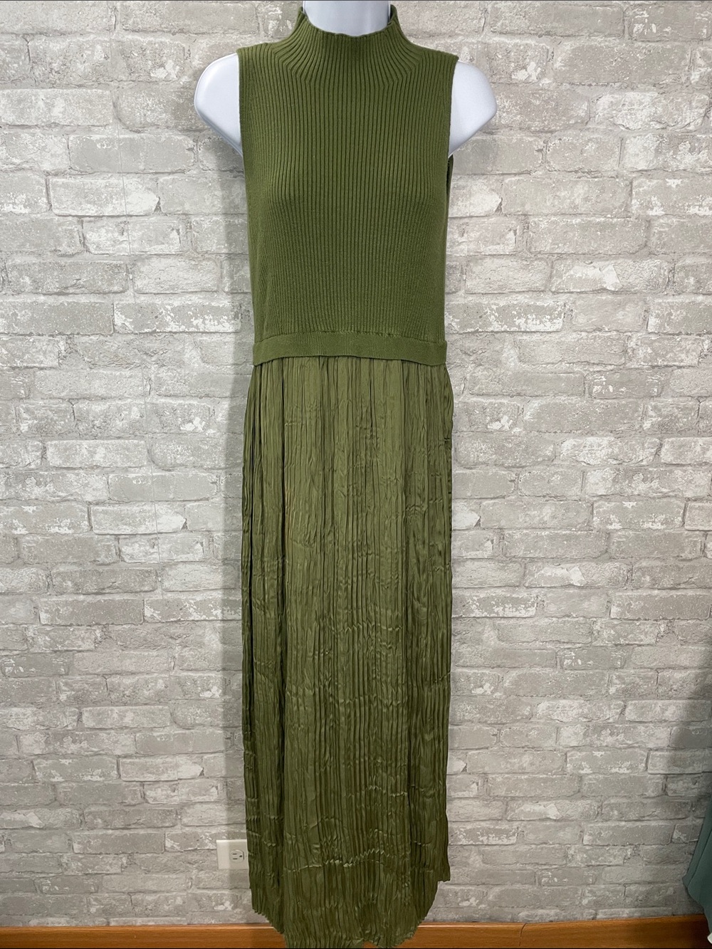Tribal Femme Sleeveless Twofer Maxi Dress in Olive Green